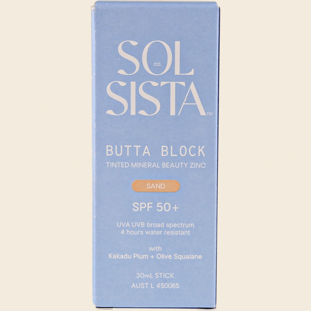 Sol Sista Collective Butta Block SPF50+ Tinted Mineral Beauty Zinc Sand 30ml