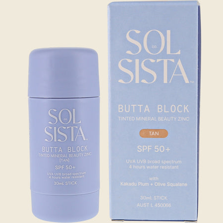 Sol Sista Collective Butta Block SPF50+ Tinted Mineral Beauty Zinc Tan 30ml
