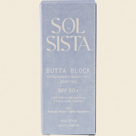 Sol Sista Collective Butta Block SPF50+ Tinted Mineral Beauty Zinc Deep Tan 30ml