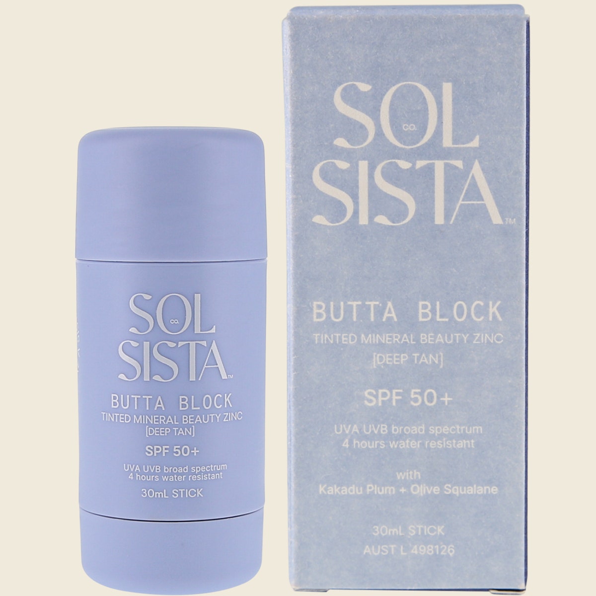 Sol Sista Collective Butta Block SPF50+ Tinted Mineral Beauty Zinc Deep Tan 30ml