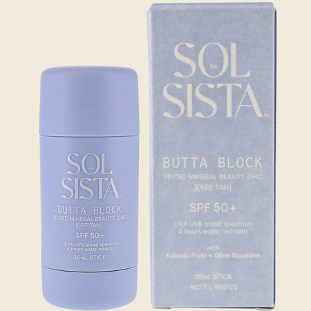 Sol Sista Collective Butta Block SPF50+ Tinted Mineral Beauty Zinc Deep Tan 30ml