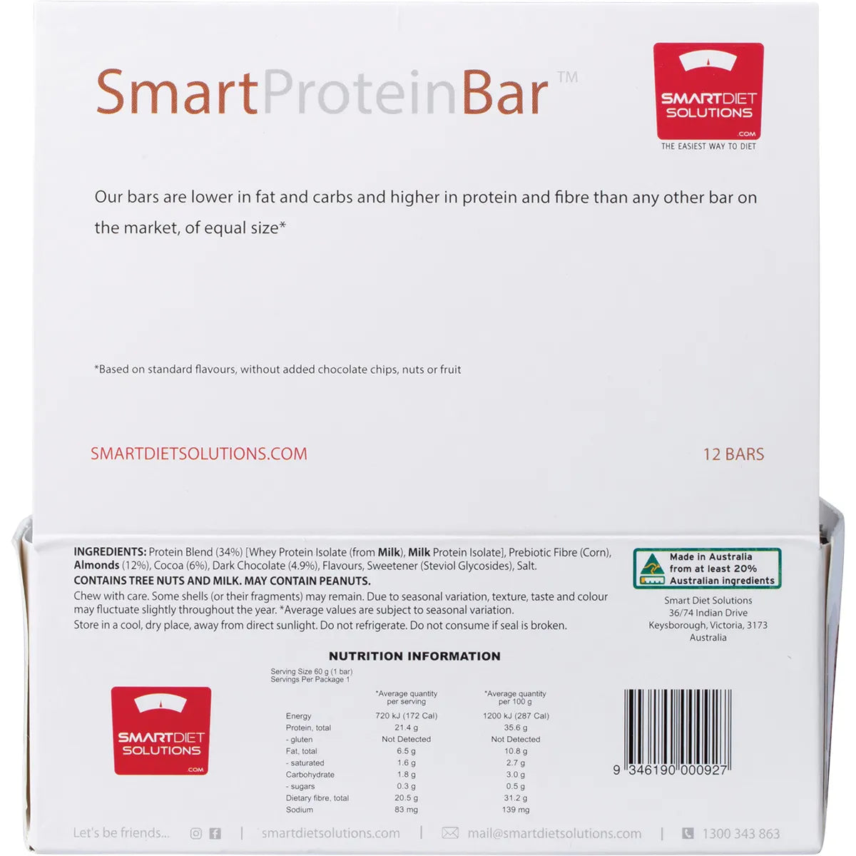 SMART PROTEIN BAR Chocolate Choc Chip Protein Bar 12x60g
