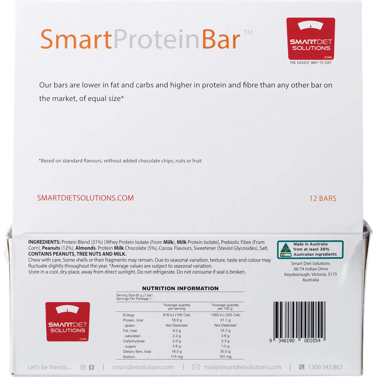 SMART PROTEIN BAR Peanut Choc Caramel Protein Bar 12x60g