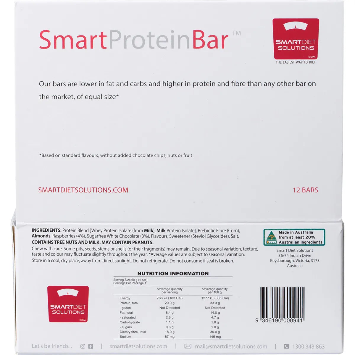 SMART PROTEIN BAR Raspberry White Chocolate Protein Bar 12x60g