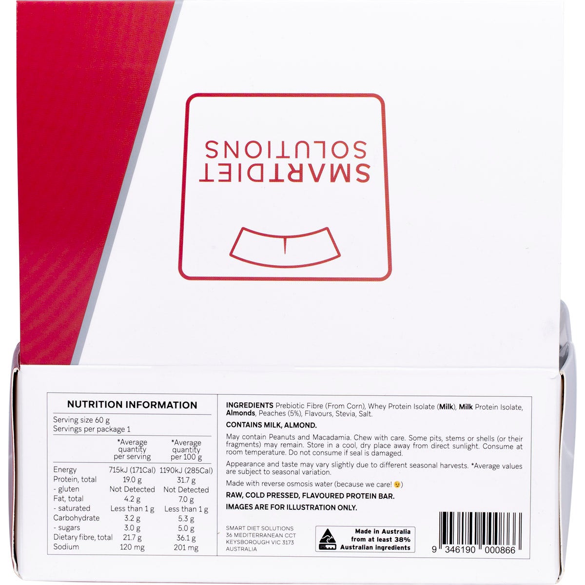 Smart Protein Bar Peaches & Cream Flavour Protein Bar 12x60g