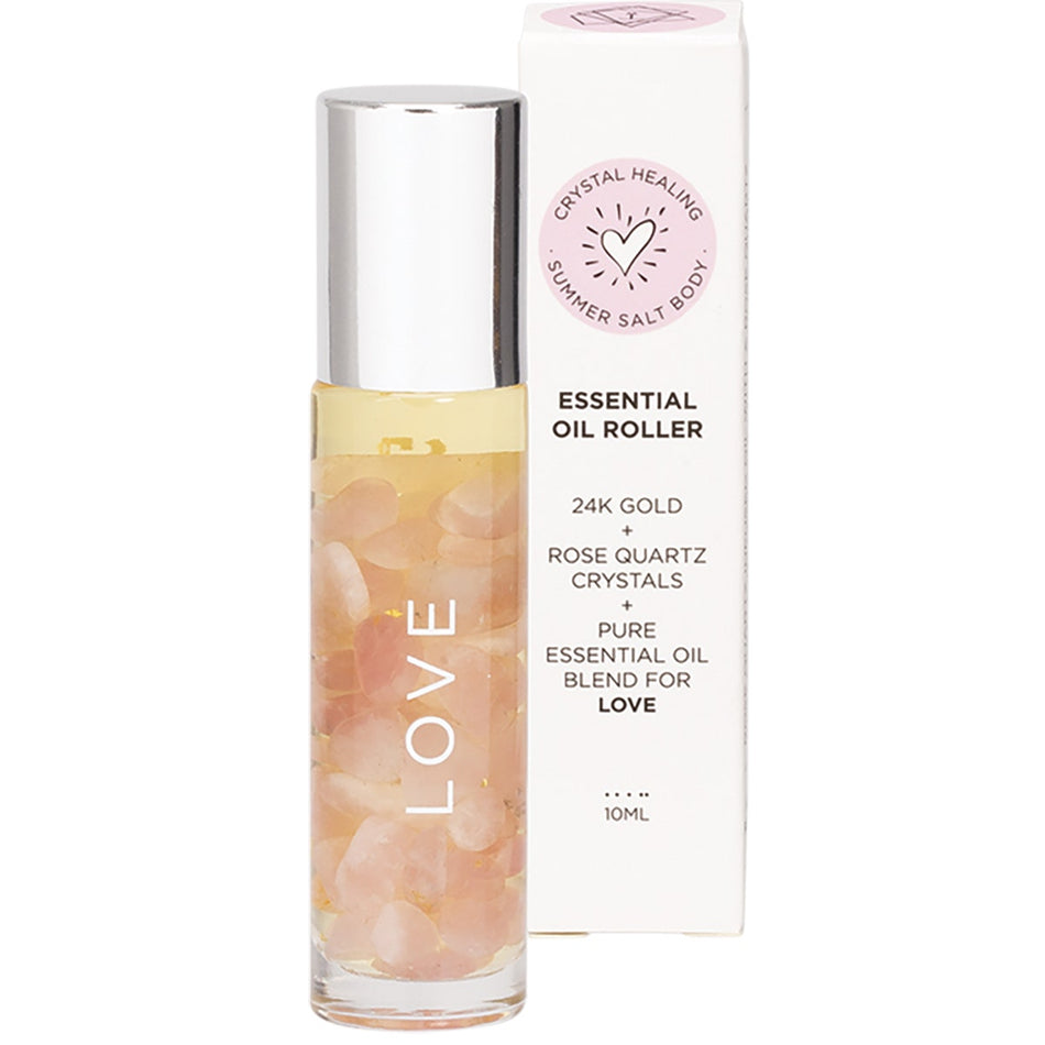SUMMER SALT BODY Essential Oil Roller With 24K Gold Love - Rose Quartz Crystals 10ml