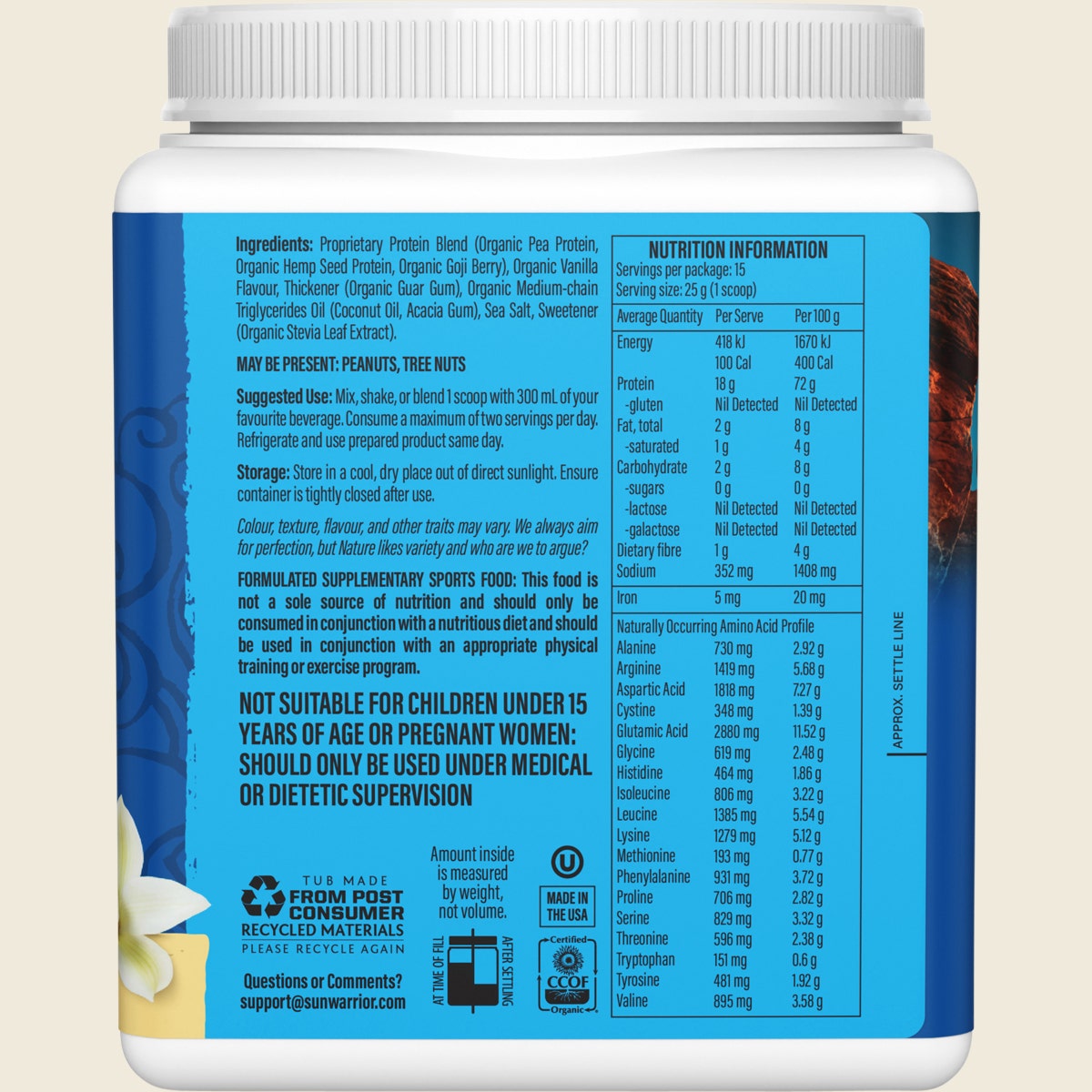 Sunwarrior Protein Powder Warrior Blend Vanilla 375g
