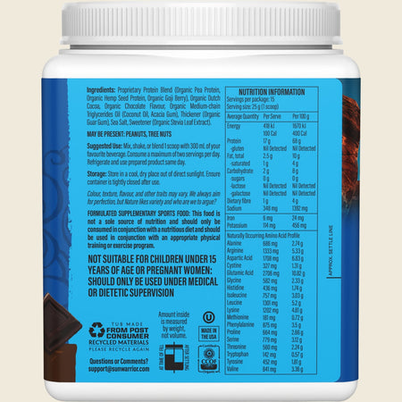 Sunwarrior Protein Powder Warrior Blend Chocolate 375g