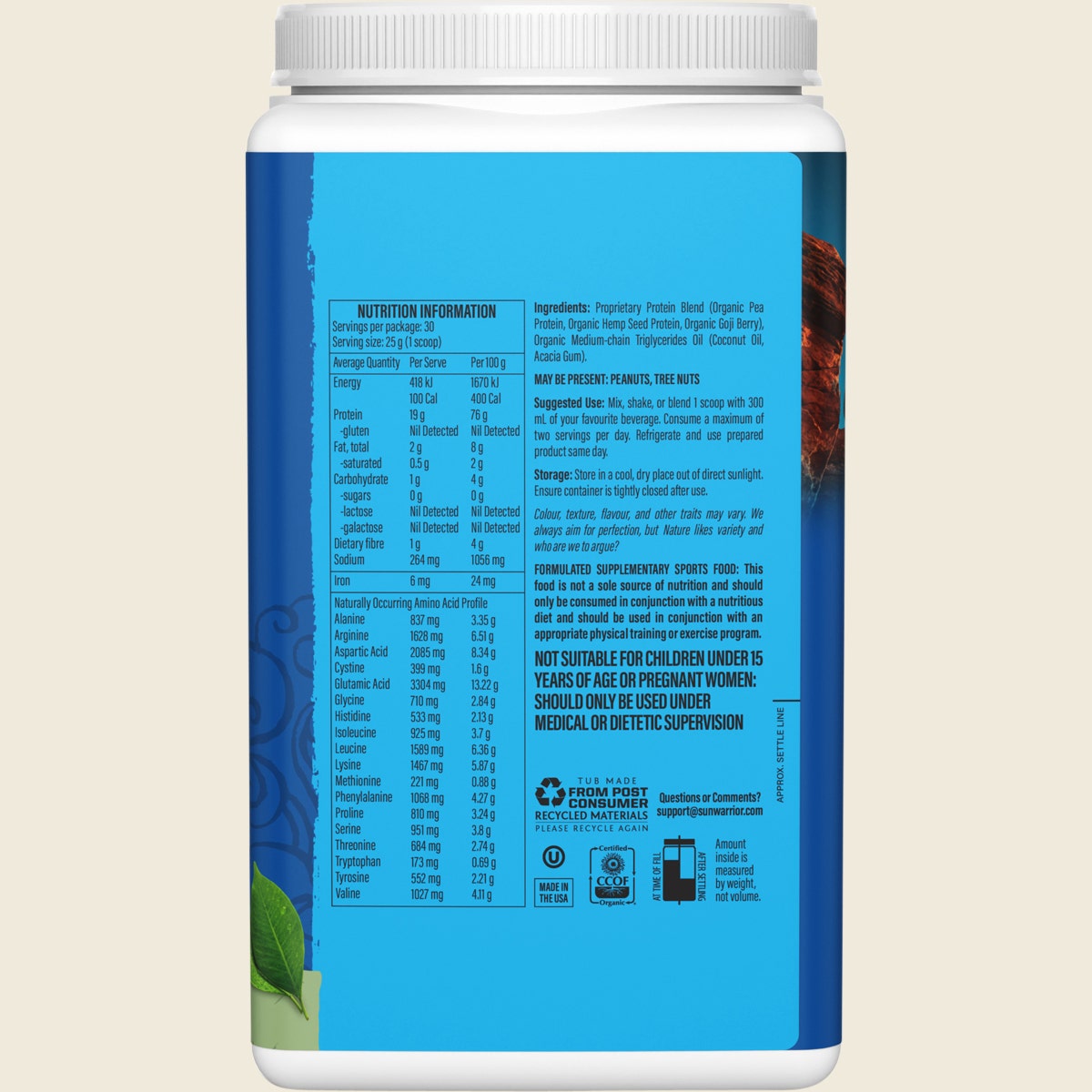 Sunwarrior Protein Powder Warrior Blend Unflavoured 750g