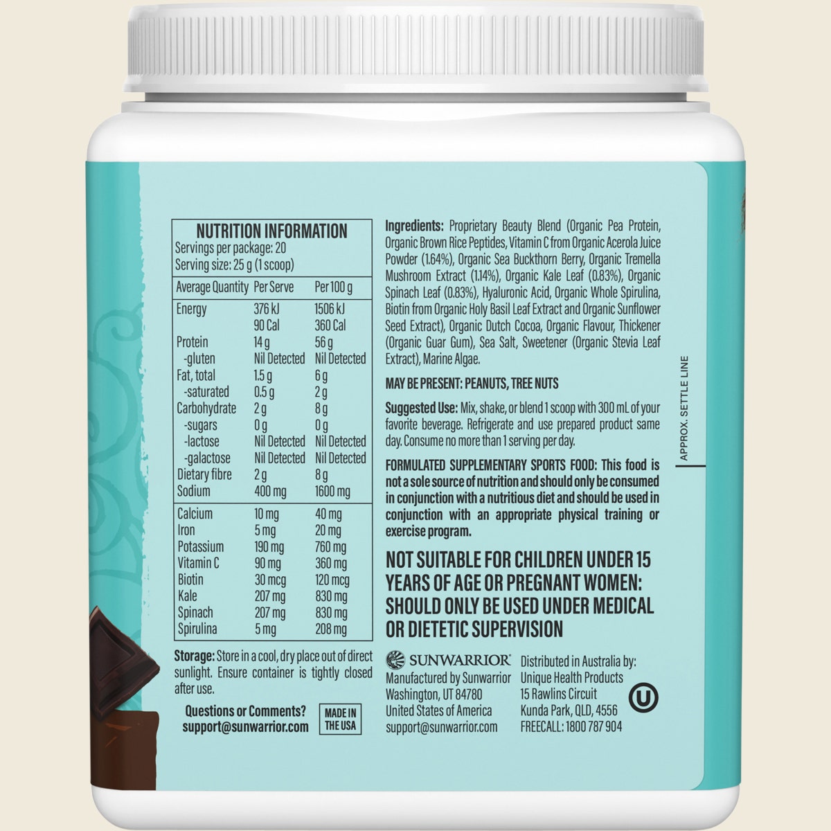 Sunwarrior Collagen Building Protein Peptides Chocolate Fudge 500g