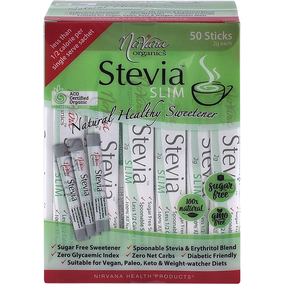 NIRVANA ORGANICS Stevia & Erythritol Sweetener Stevia Slim Sticks 50x2g