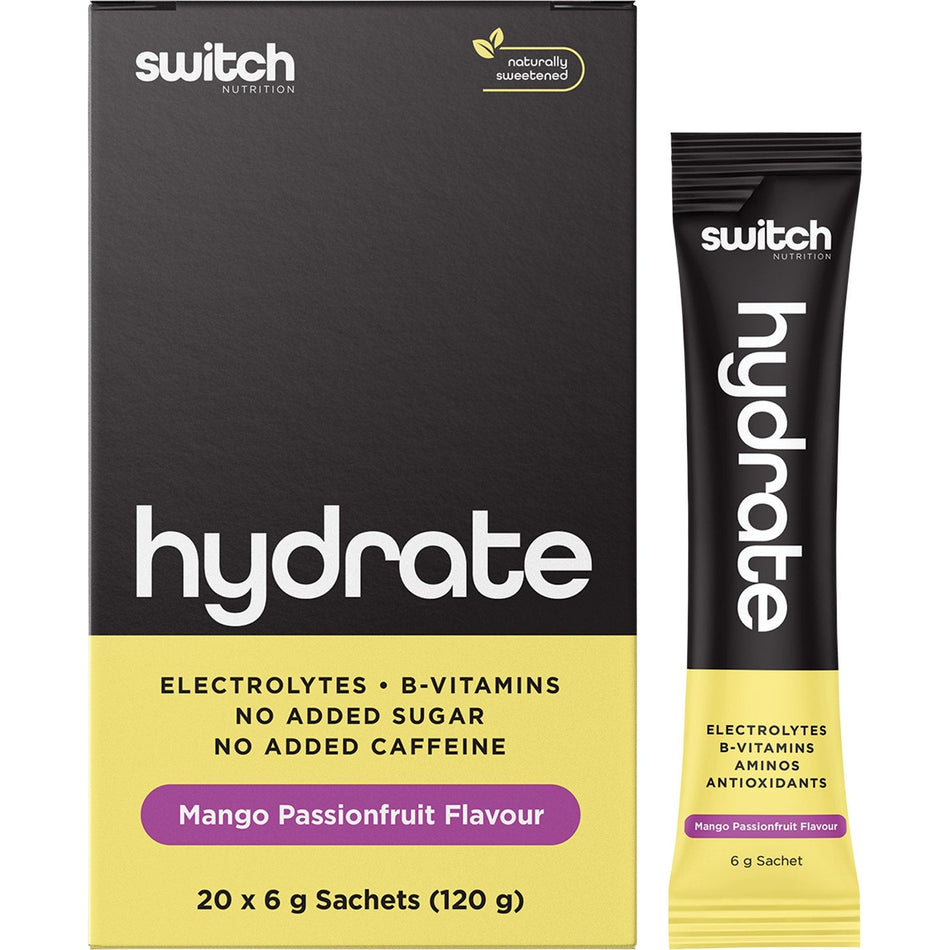 Switch Nutrition Hydrate Electrolytes No Added Sugar Mango Passionfruit 20x6g