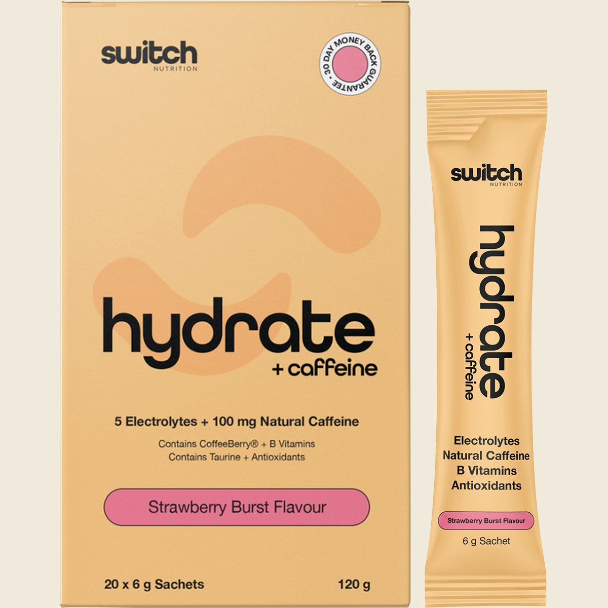 Switch Nutrition Hydrate + Caffeine Sachets Strawberry Burst 20x6g