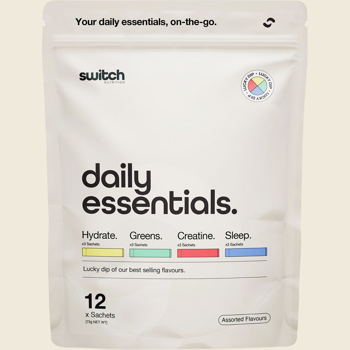 Switch Nutrition Daily Essentials Sachets Hydrate Greens Creatine Sleep 12pk