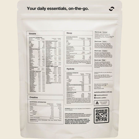 Switch Nutrition Daily Essentials Sachets Hydrate Greens Creatine Sleep 12pk