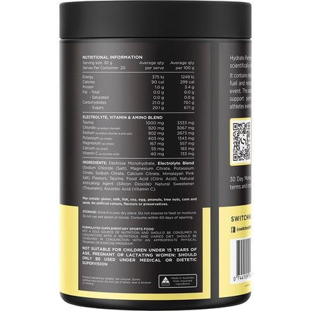 Switch Nutrition Hydrate Perform Electrolytes & Carbs Raspberry Lemonade 600g