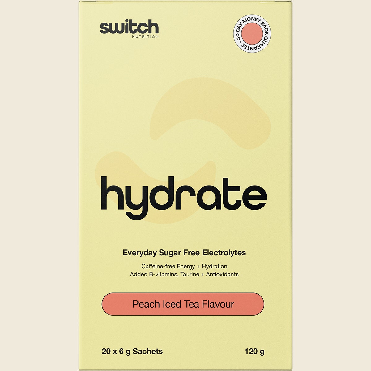 Switch Nutrition Hydrate Everyday Sugar Free Electrolyte Schts Peach Iced Tea 20x6g