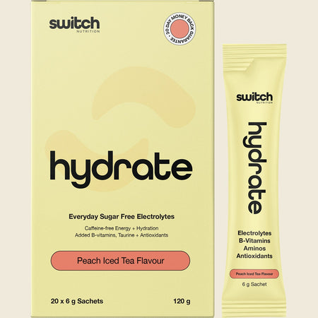 Switch Nutrition Hydrate Everyday Sugar Free Electrolyte Schts Peach Iced Tea 20x6g