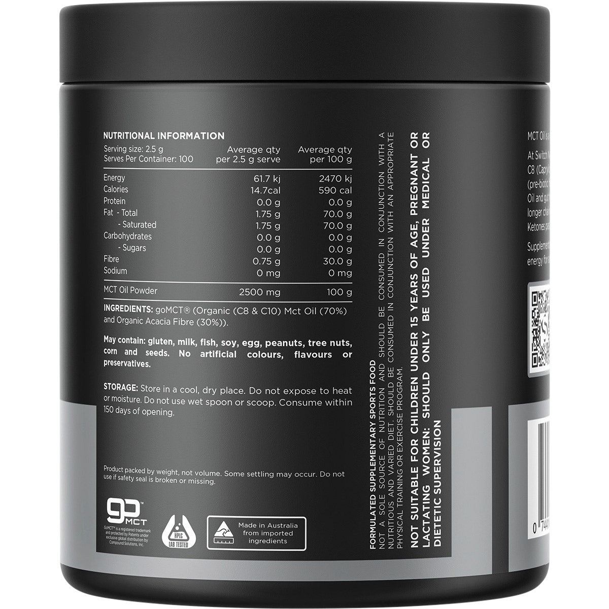 Switch Nutrition Mct Oil 100% Pure Unflavoured 250g