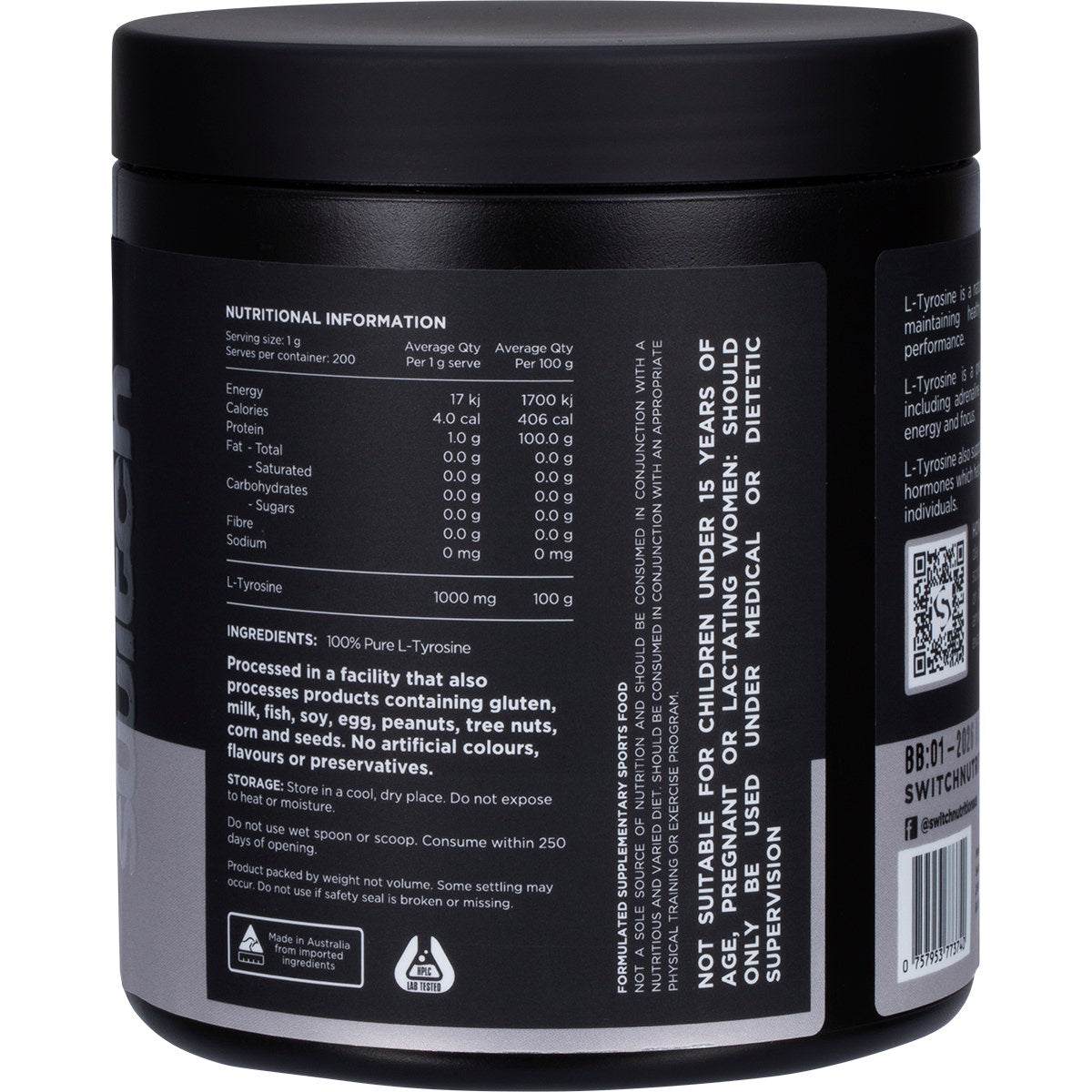 Switch Nutrition Tyrosine 100% Pure L-tyrosine Unflavoured 200g