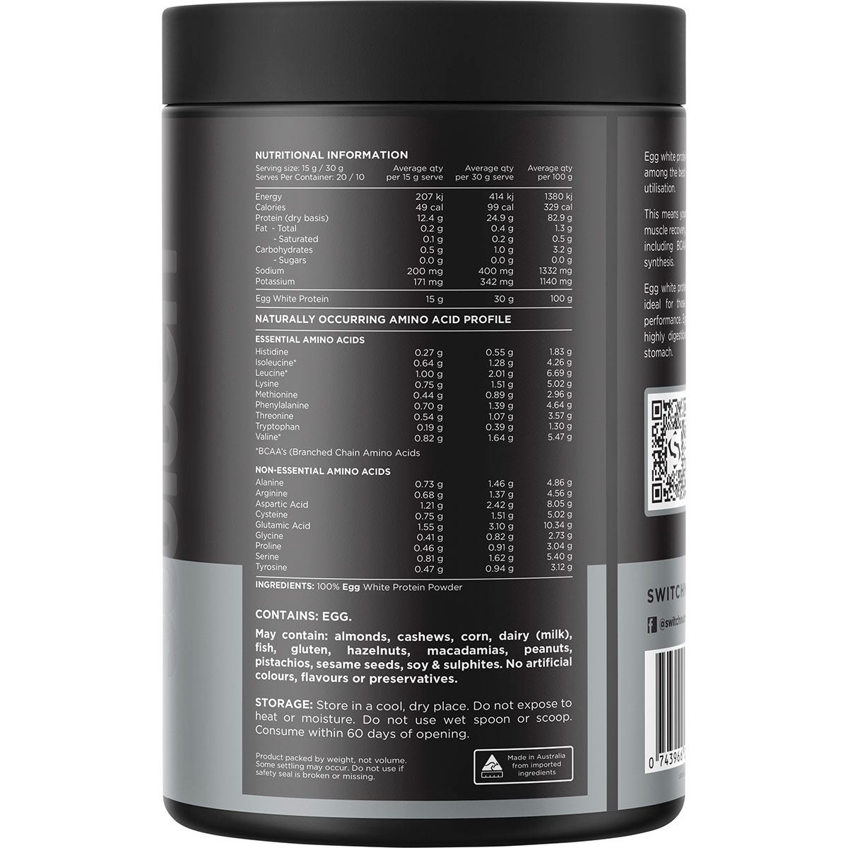 Switch Nutrition Egg White Protein Powder Unflavoured 300g