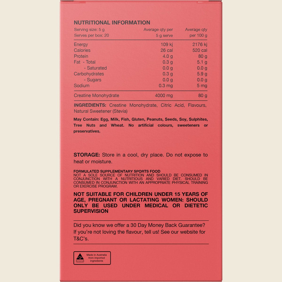 Switch Nutrition Creatine Monohydrate Sachets Red Raspberry 20x5g
