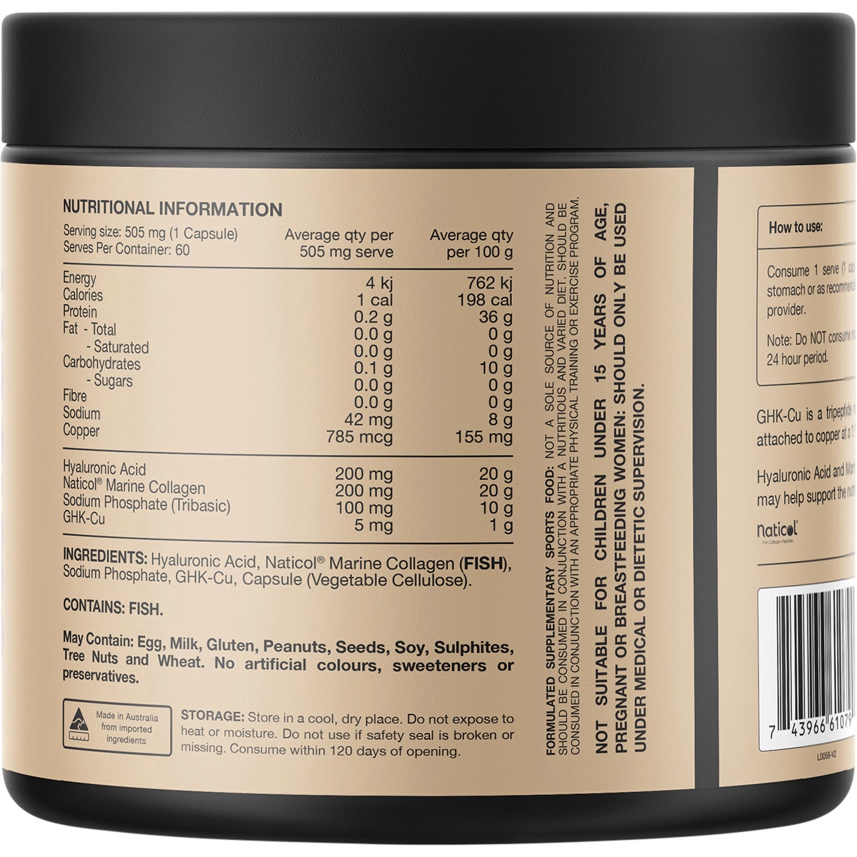 Switch Nutrition Hair + Skin GHK-Cu, Hyaluronic Acid, Marine Collagen 60 Caps