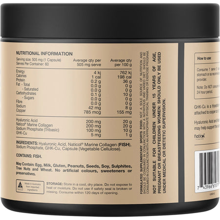 Switch Nutrition Hair + Skin GHK-Cu, Hyaluronic Acid, Marine Collagen 60 Caps