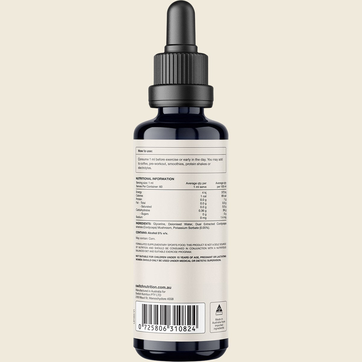 Switch Nutrition Cordyceps 2:1 Mushroom Liquid Extract 60ml