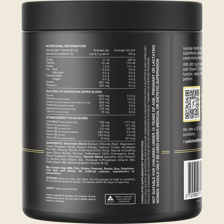 Switch Nutrition Hydrate Perform Sugar Free Lemon Lime 425g