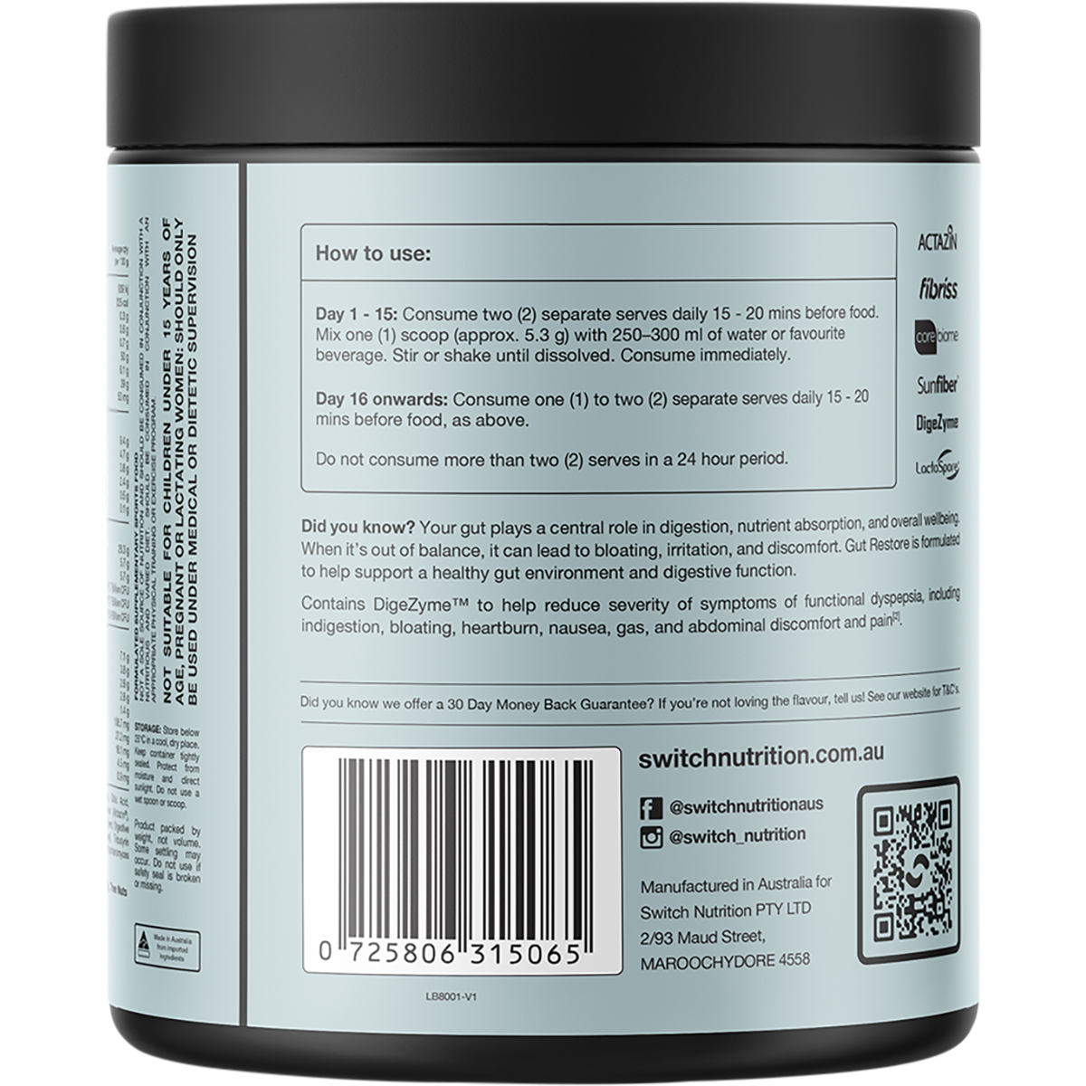 Switch Nutrition Gut Restore Mango Pineapple Powder 159g