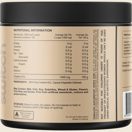 Switch Nutrition Creatine 100% Pure HCL 240 Caps