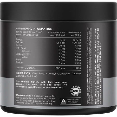 Switch Nutrition NAC 100% N-Acetyl L-Cysteine 60 Caps