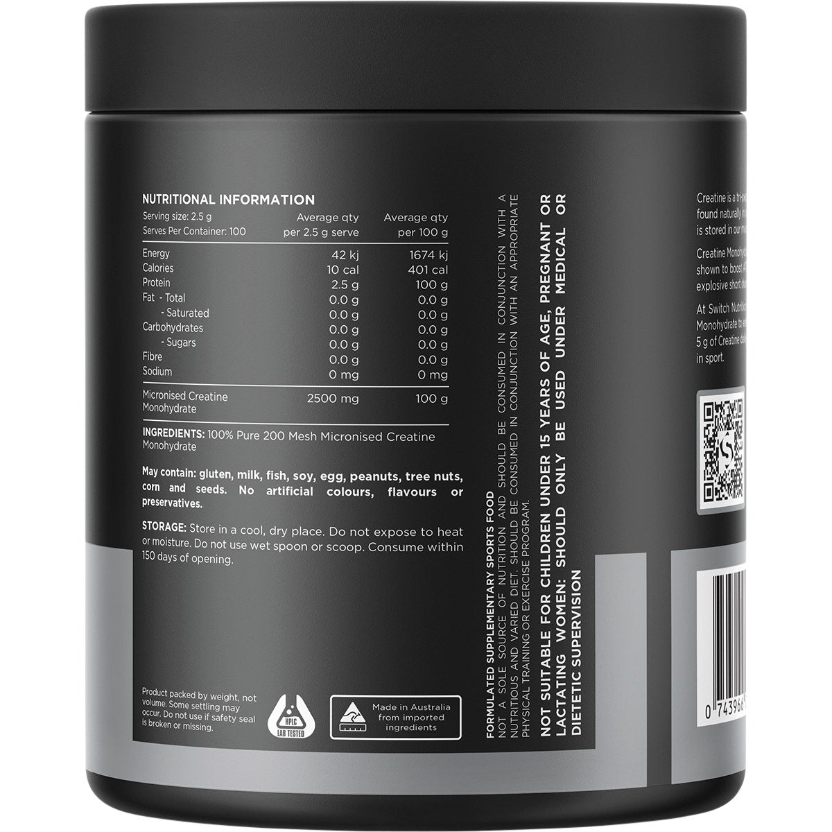 Switch Nutrition Creatine 100% Pure Micronized Monohydrate Unflavoured 250g