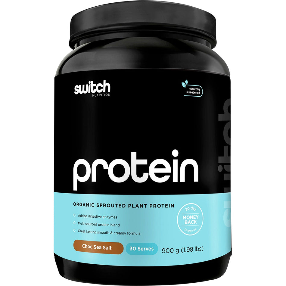 SWITCH NUTRITION Protein Organic Sprouted Plant Choc Sea Salt 900g