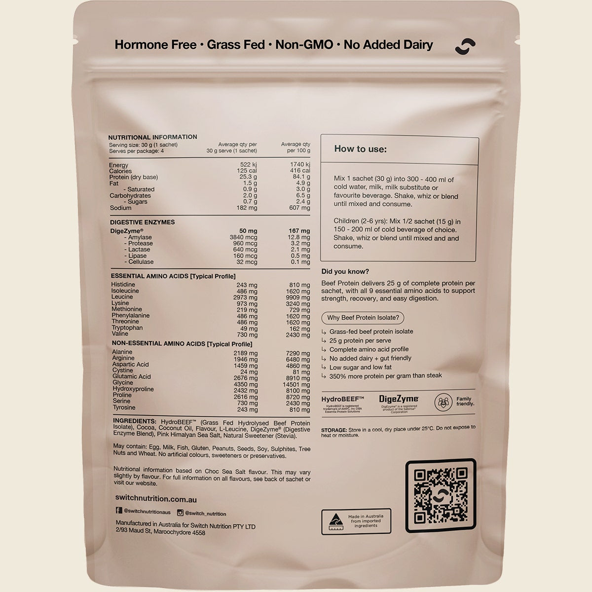 Switch Nutrition Beef Protein Isolate Sample Pouch 4x30g