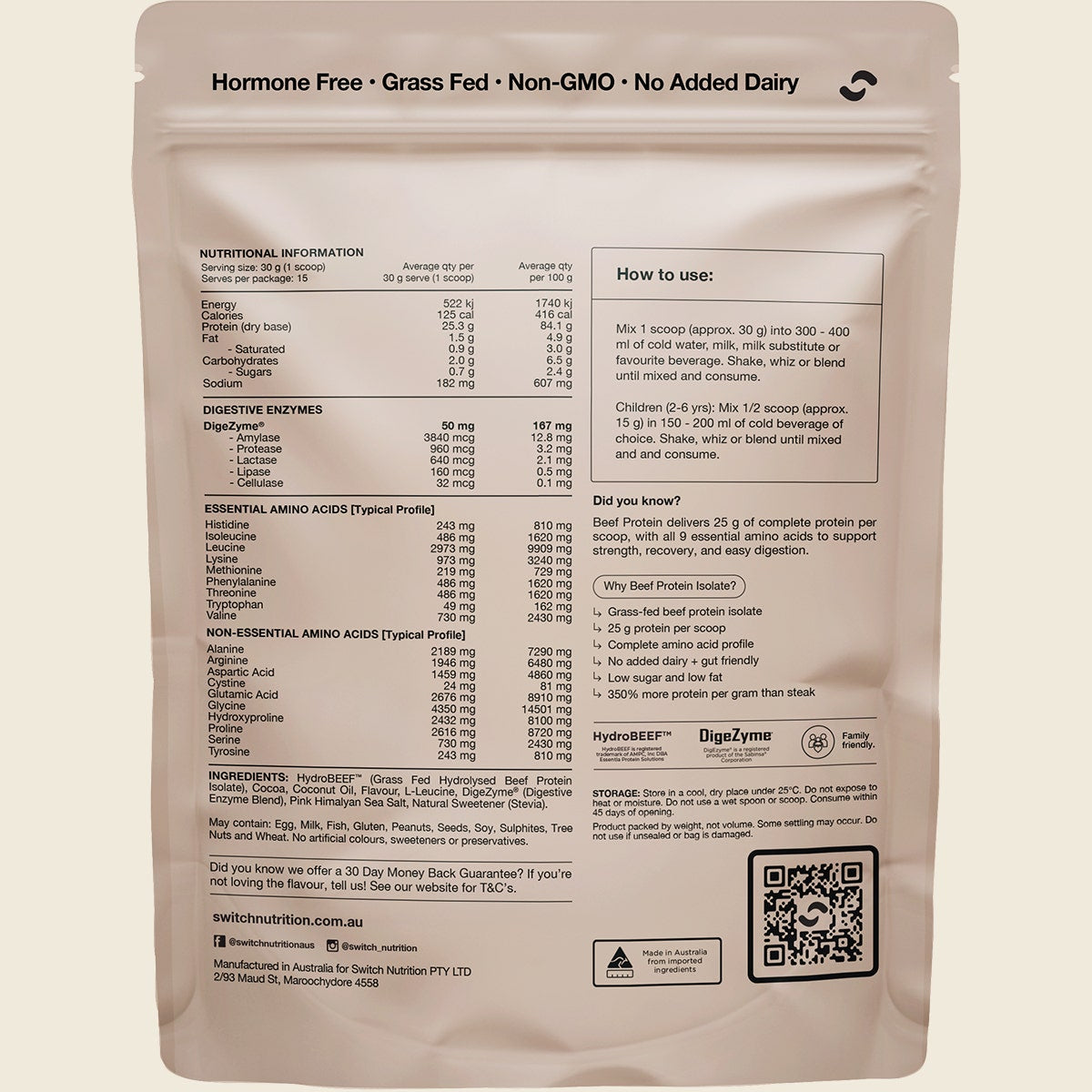 Switch Nutrition Beef Protein Isolate Chocolate Sea Salt 450g