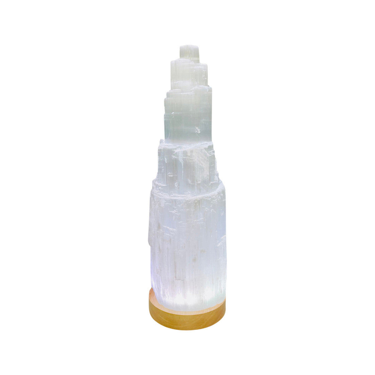 SaltCo Selenite Lamp Cord LED White with Wooden Base for small selenite lamp only