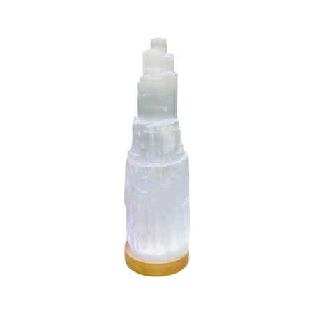 SaltCo Selenite Lamp Cord LED White with Wooden Base for small selenite lamp only