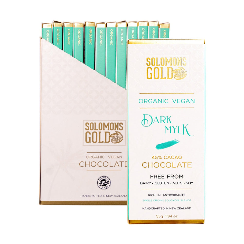 Solomons Gold Organic Vegan Dark Mylk Chocolate (45% Cacao) 55g(Pack of 12)