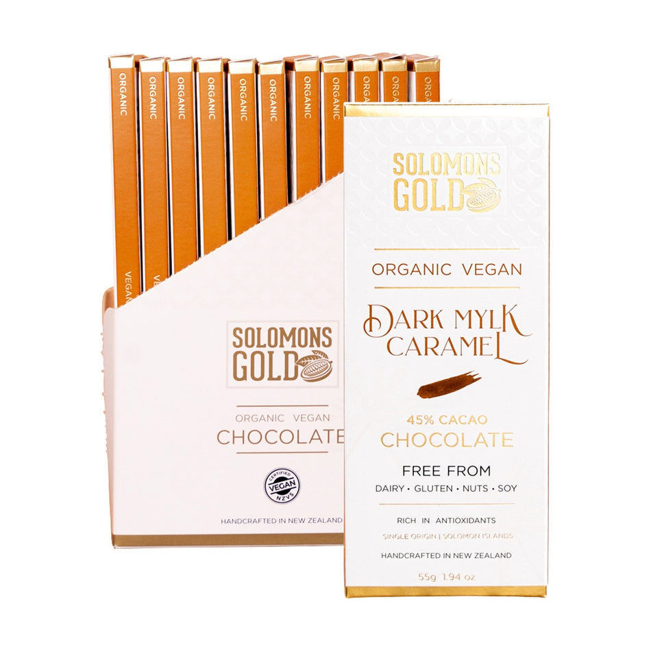 Solomons Gold Organic Vegan Dark Mylk Caramel Chocolate (45% Cacao) 55g(Pack of 12)