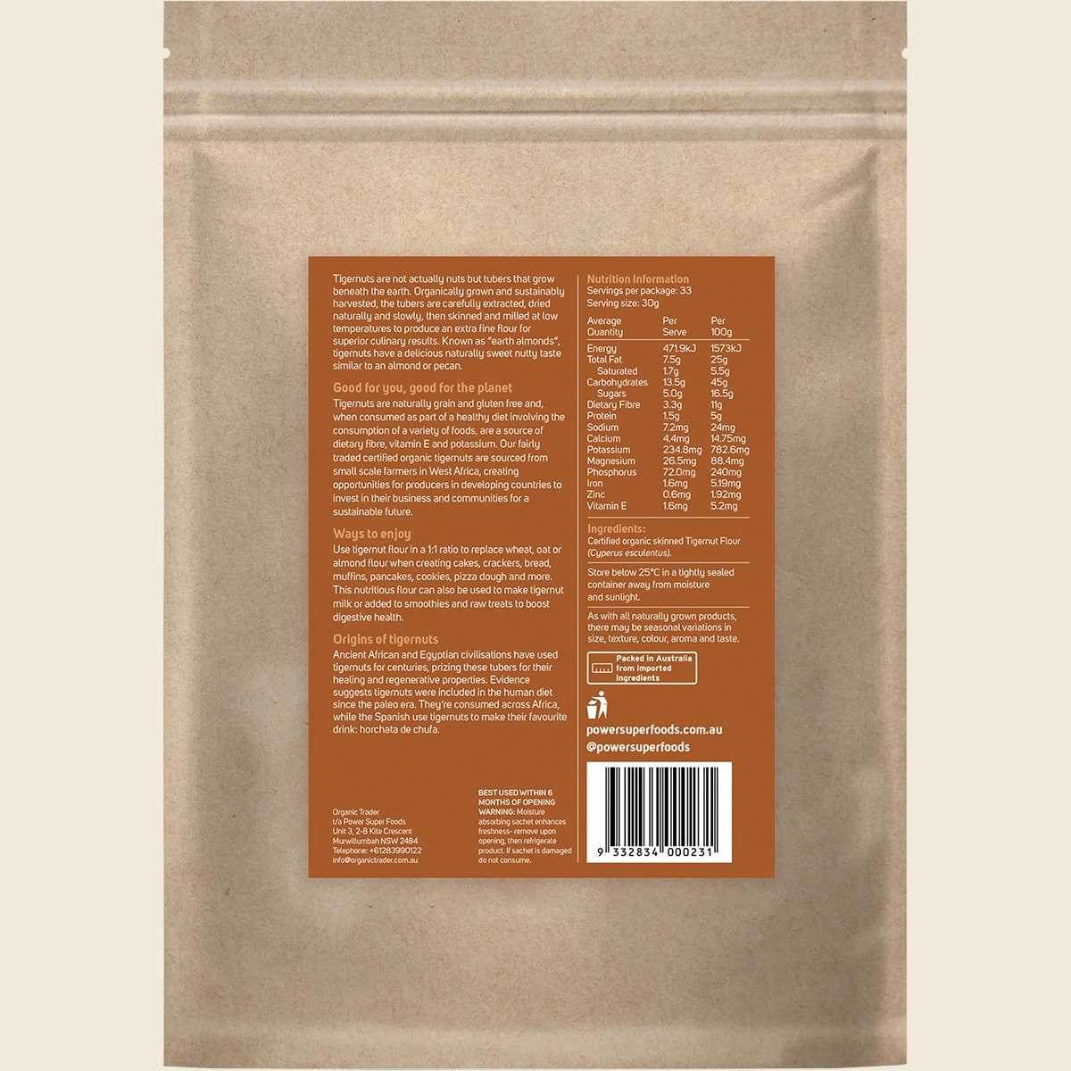 Power Super Foods Tigernut Flour Certified Organic 1kg