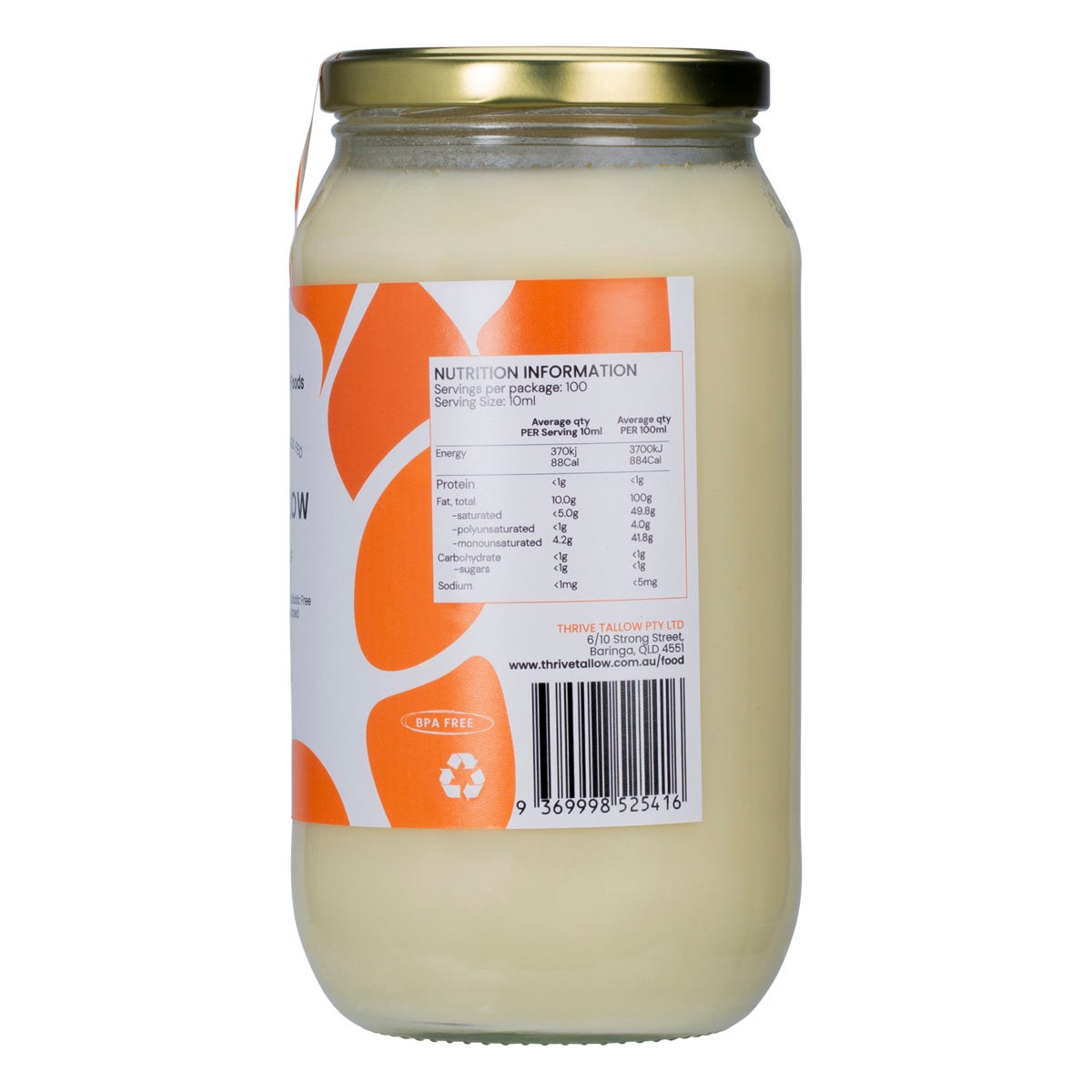 Thrive Tallow 100% Grass Fed Tallow 1L