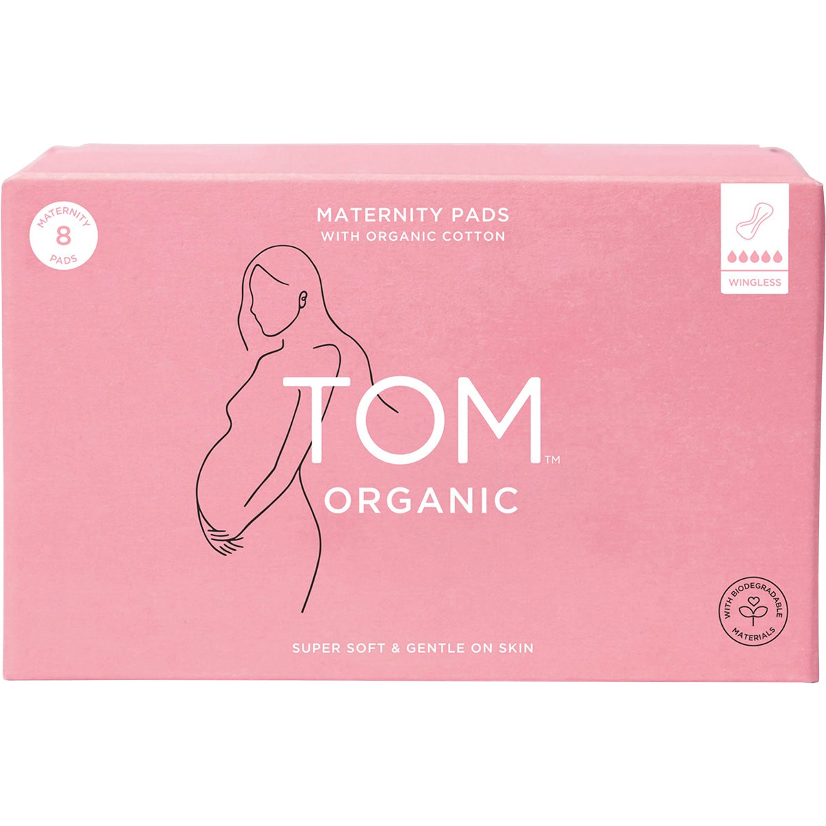 Tom Organic Maternity Pads Wingless 8pk
