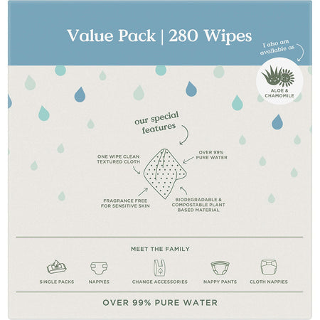 Tooshies Pure Water Baby Wipes Value Pack 4x70 Pack