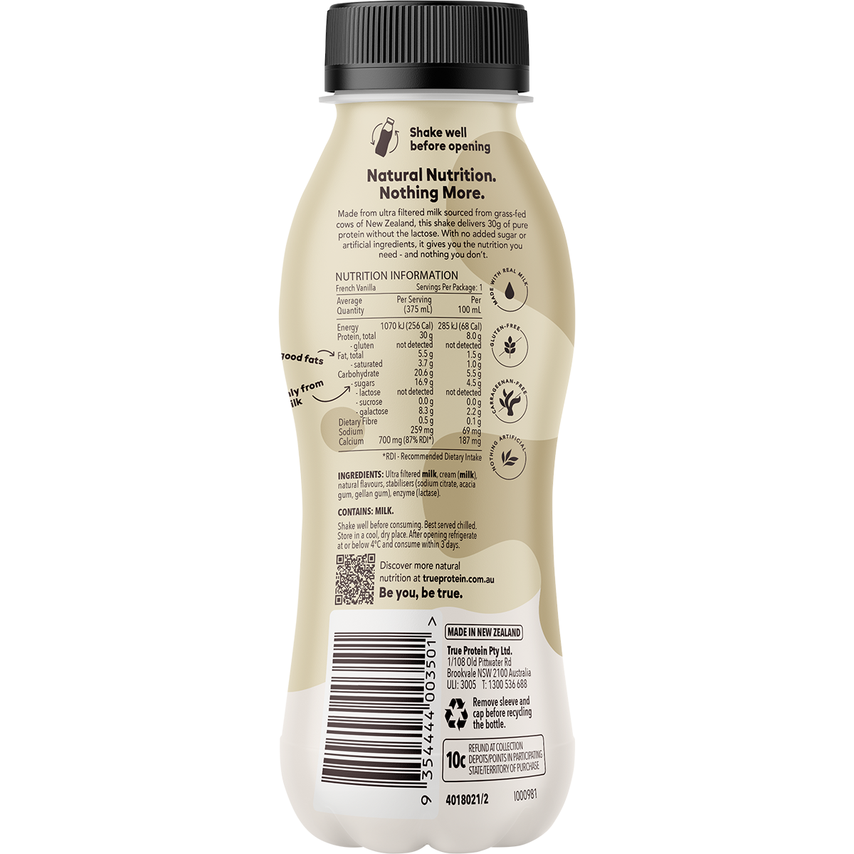 True Protein French Vanilla All Natural Protein Shake 375ml x 12 Pack