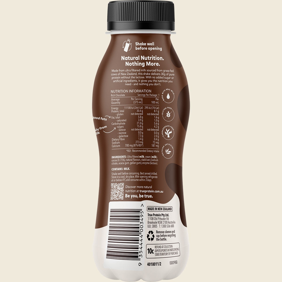 True Protein All Natural Protein Shake Rich Chocolate 12x375ml