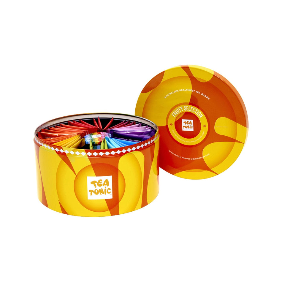 Tea Tonic Fruity Selection Round Tin X 40 Tea Bags Contains Bonus Mini Tin of Gold Sugar