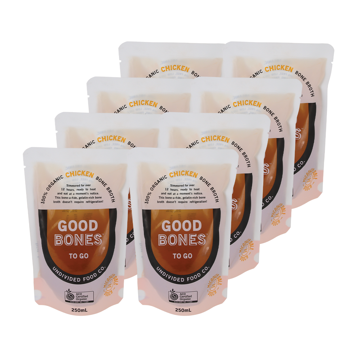 Undivided Food Co. Good Bones 100% Organic Chicken Bone Broth 250ml x 8 Pack