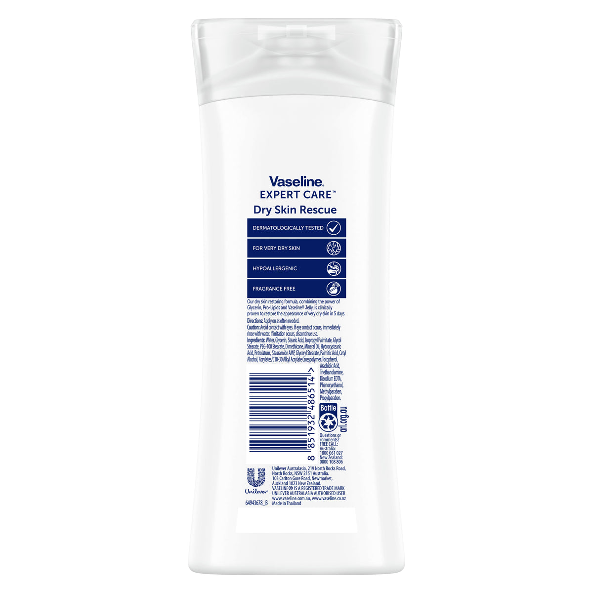 Vaseline Body Ltn Dry Skin Rescue 225ml